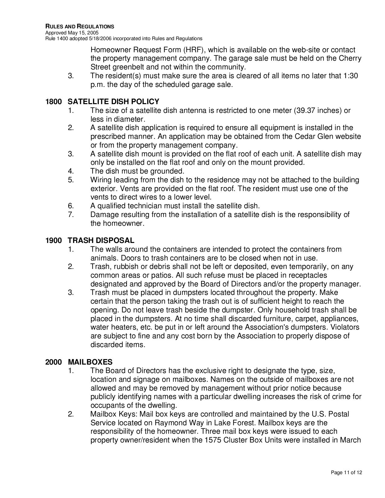 Page 11 of the HOA Rules and Regulations