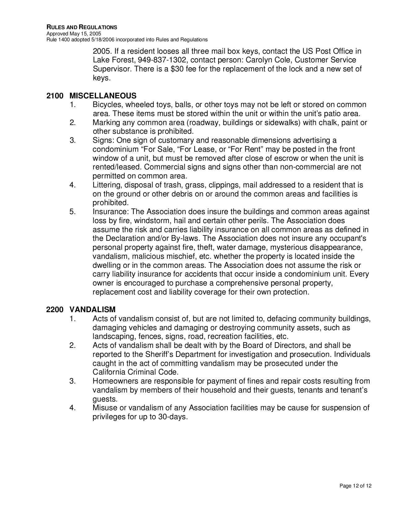 Page 12 of the HOA Rules and Regulations