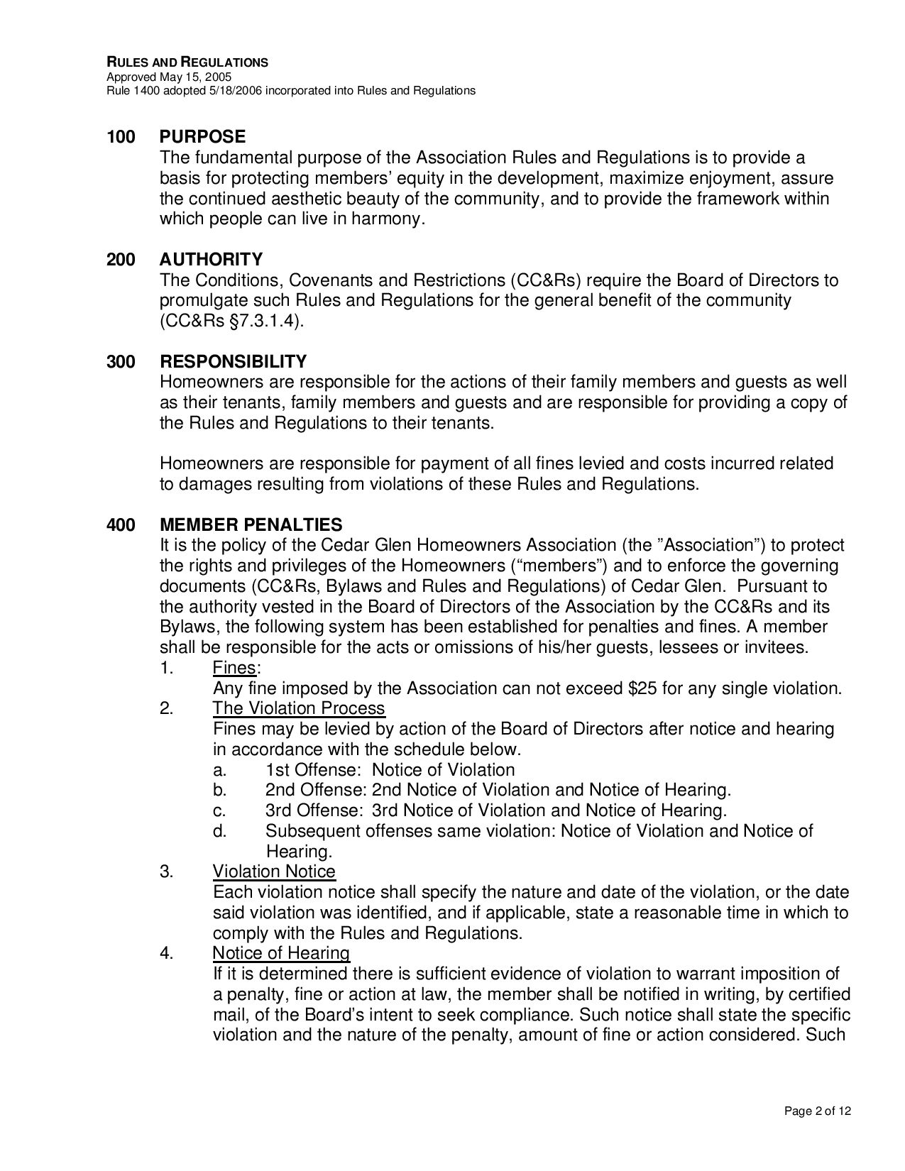 Page 2 of the HOA Rules and Regulations