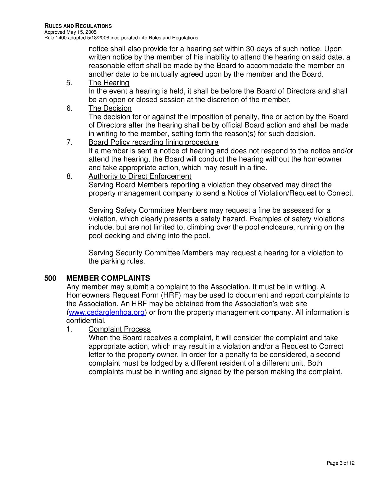 Page 3 of the HOA Rules and Regulations