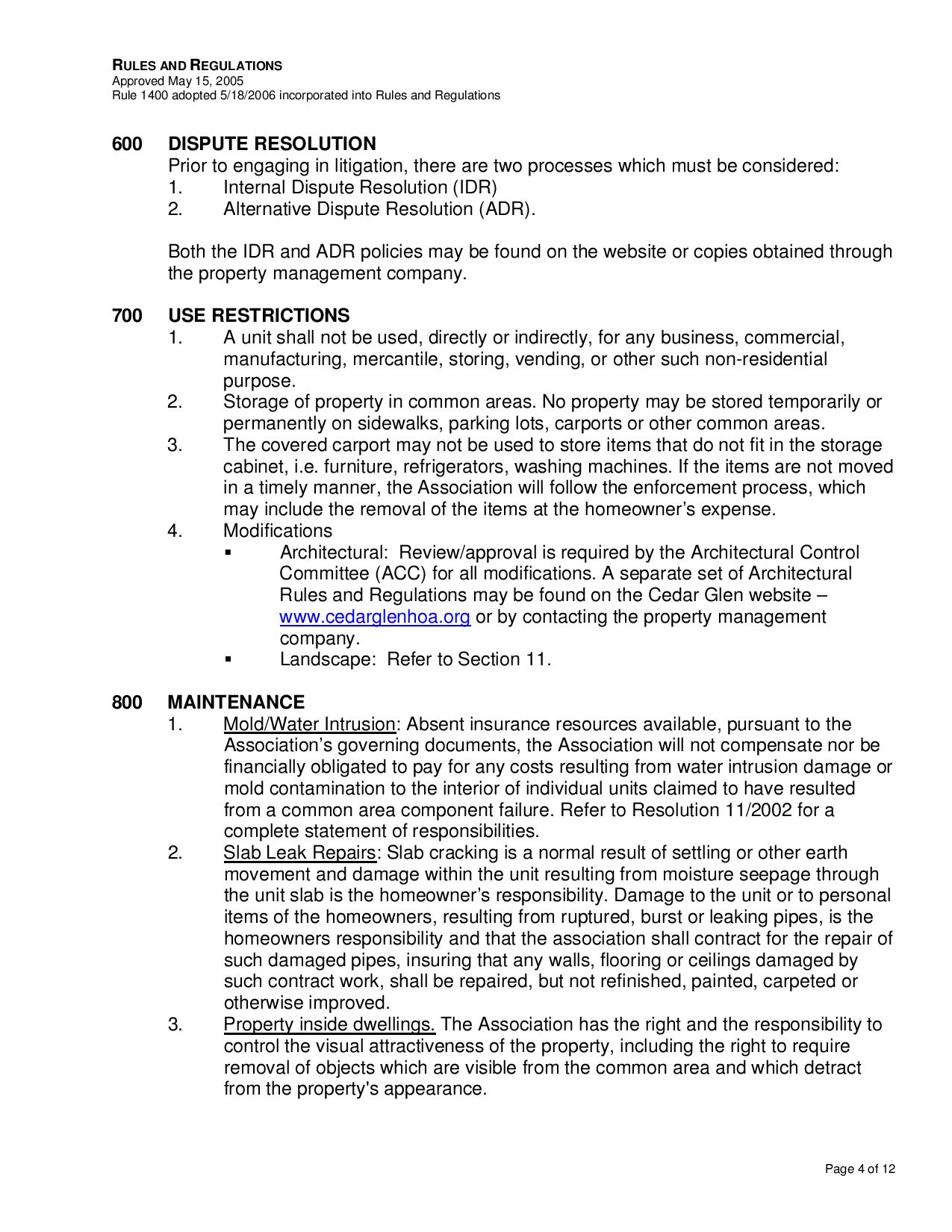 Page 4 of the HOA Rules and Regulations