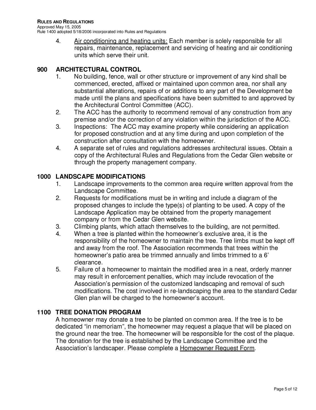 Page 5 of the HOA Rules and Regulations