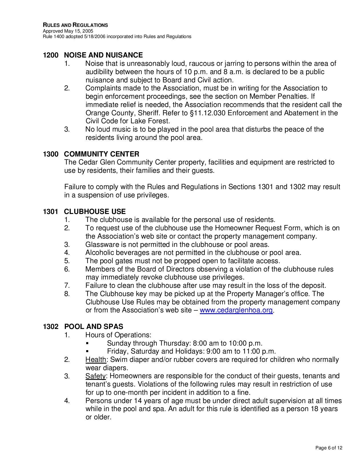 Page 6 of the HOA Rules and Regulations