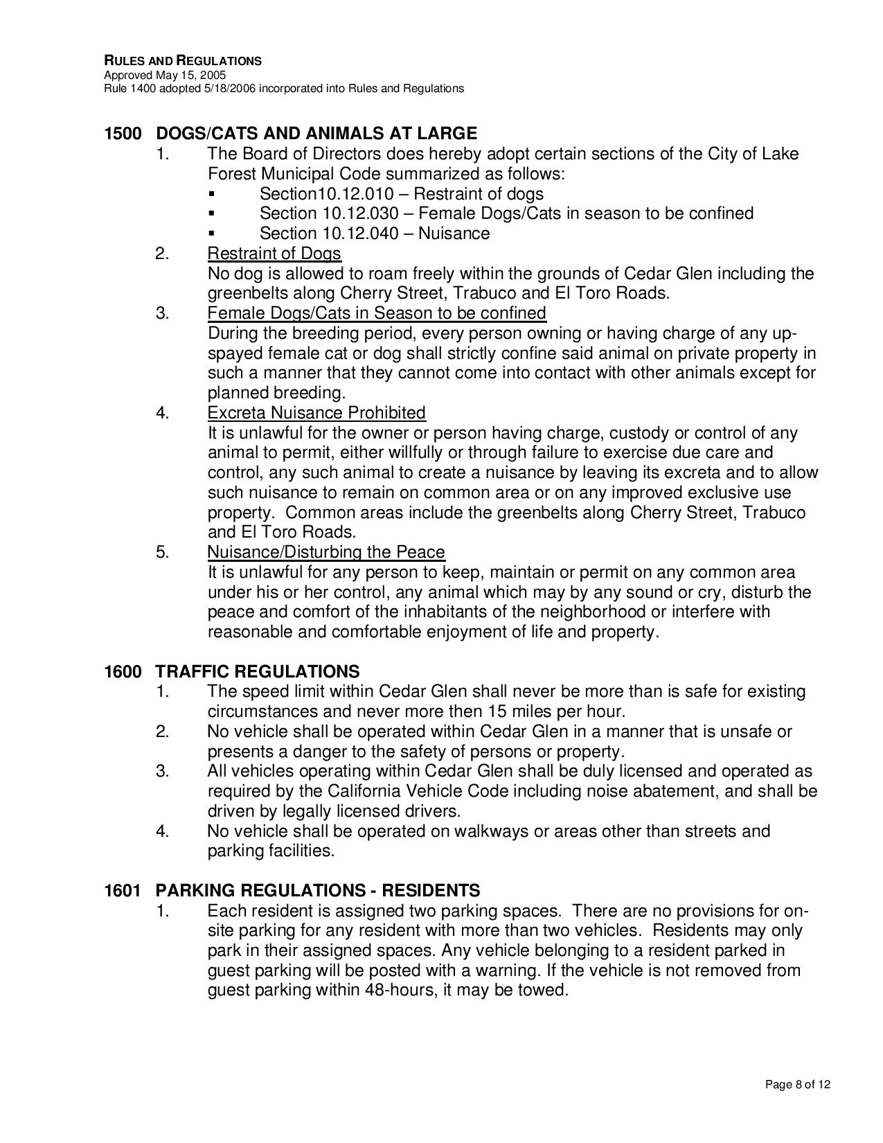 Page 8 of the HOA Rules and Regulations