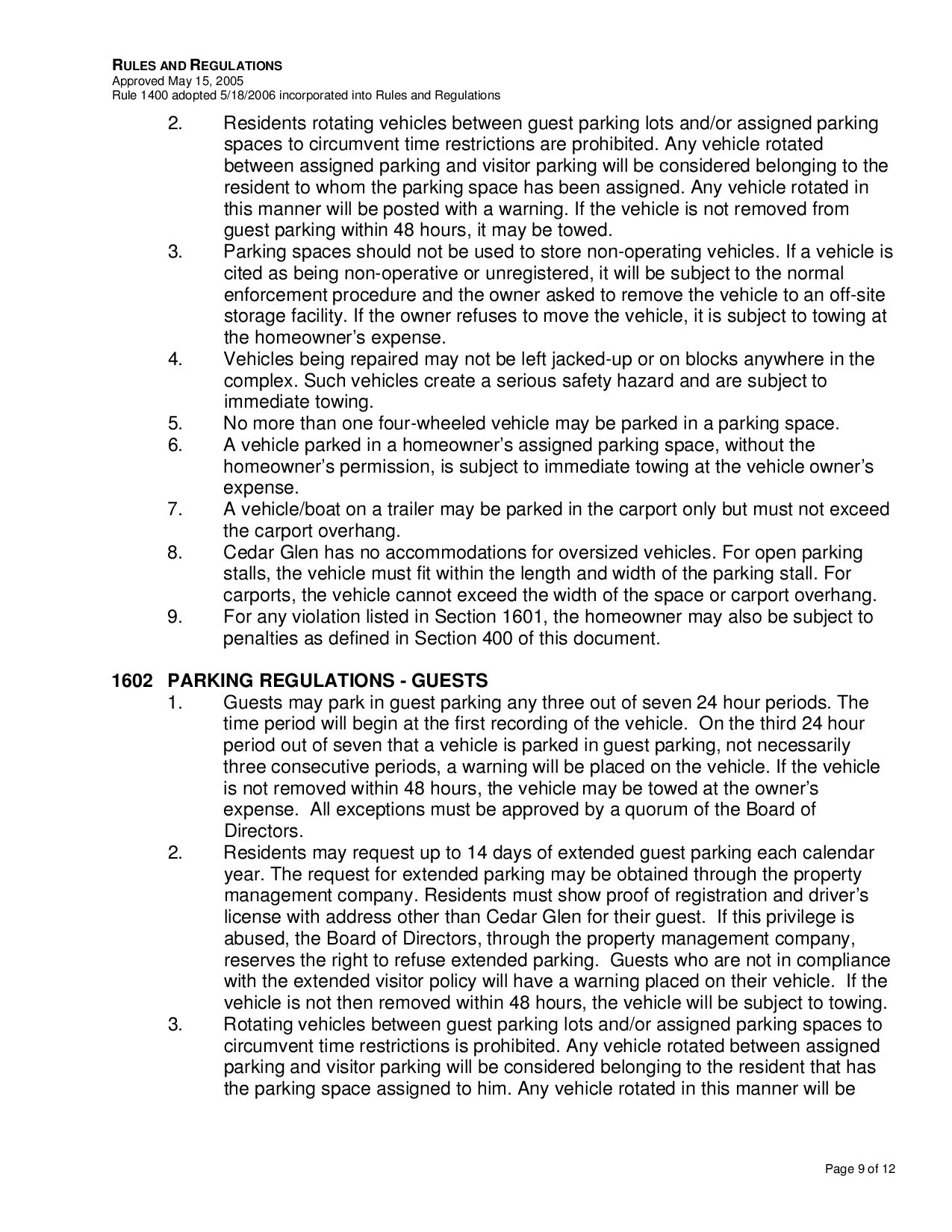 Page 9 of the HOA Rules and Regulations